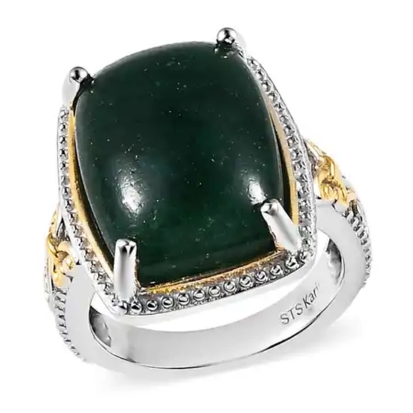 Karis Jewelry - Karis Green Aventurine Ring in 18K YG over Platinum Bond 10.60 ctw